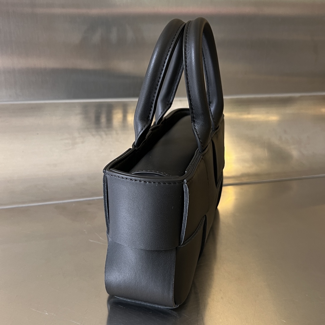 Mini East-West Arco Intreccio Leather Tote Bag Black